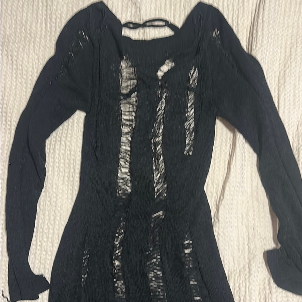Black Distressed Long Sleeve Dress